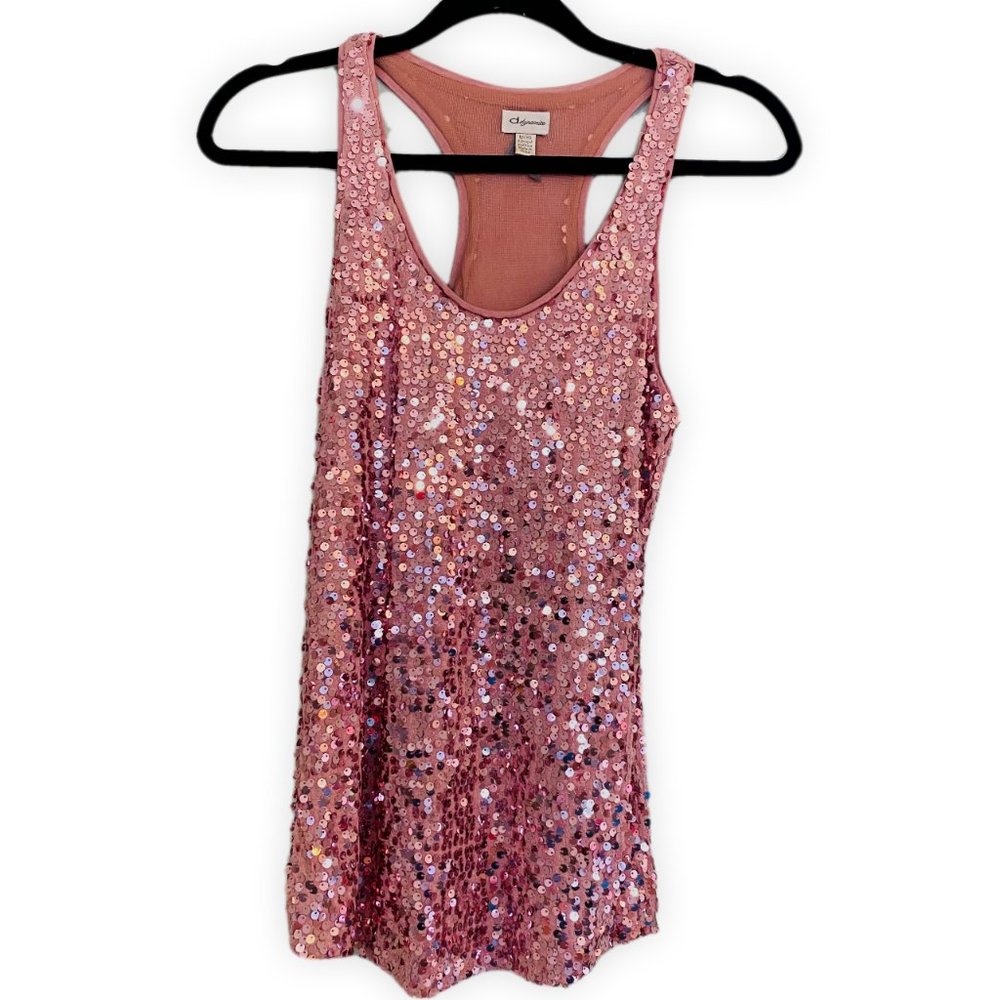 Women's Size XS Sleeveless Dusty Rose Sequined front and back / Tank Top